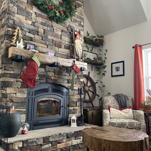 Stone fireplace
